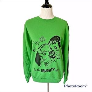 Mens Anvil Sz Small Sweatshirt Crewneck Pullover Christmas Retro Green Naughty